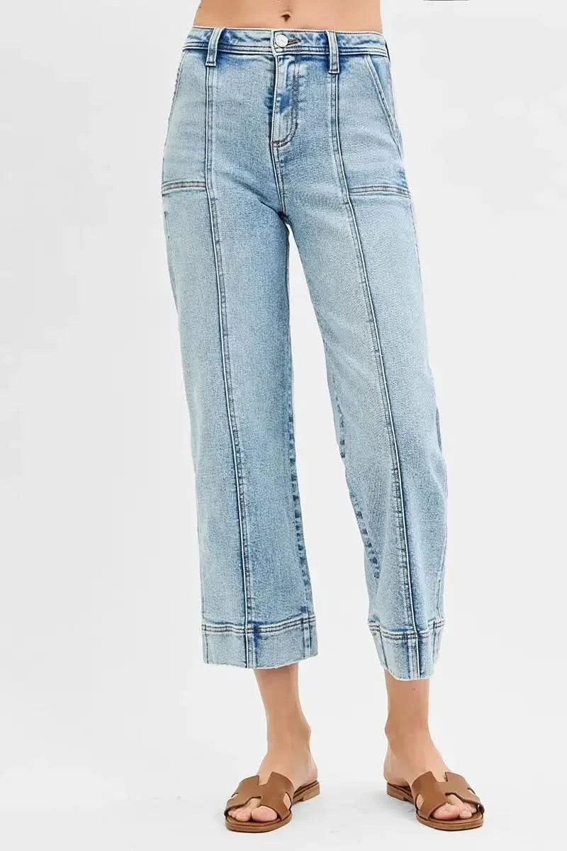 RISEN Full Size High Rise Crop Wide Front Seam Detailed Jeans Plus Size in - photo