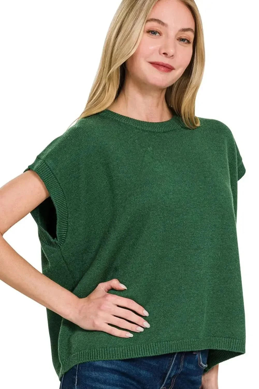 Zenana Oversized Viscose Sweater Vest in DK GREEN - photo