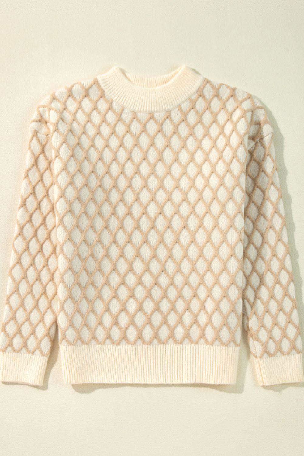 Diamond Pattern Mock Neck Long Sleeve Sweater in - Sweaters photo