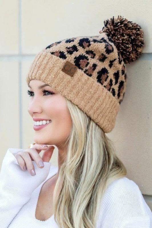 CC Leopard Pom Beanie in Latte OneSize - Hats photo
