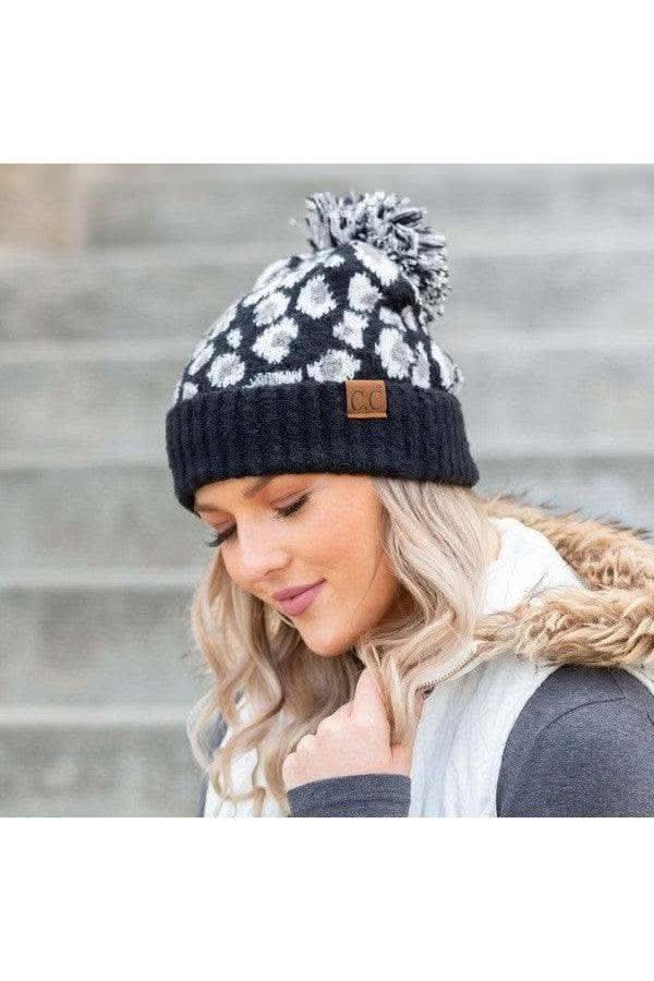 CC Leopard Pom Beanie in Black OneSize - Hats photo