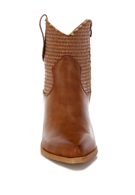 Big Mood Raffia & Faux Leather Cowboy Boots in - photo