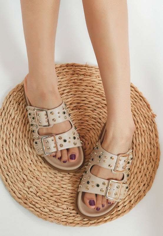 Rag Co. Jayata Metallic Stud Embellished Slides in - photo