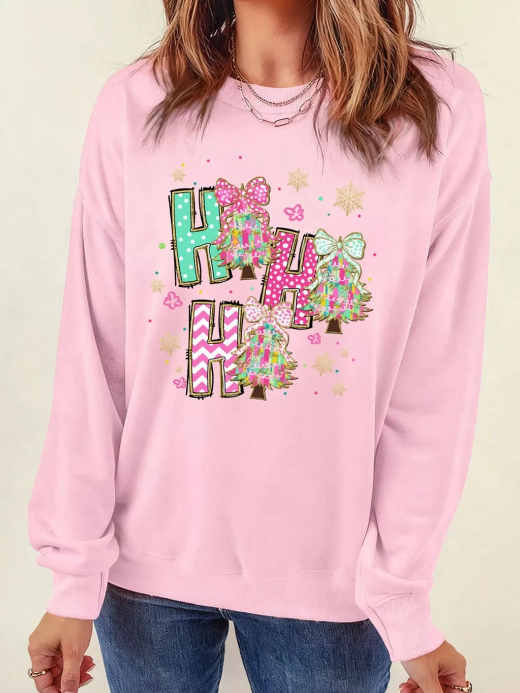 HO HO HO Christmas Tree Graphic Pullover Sweatshirt in - photo