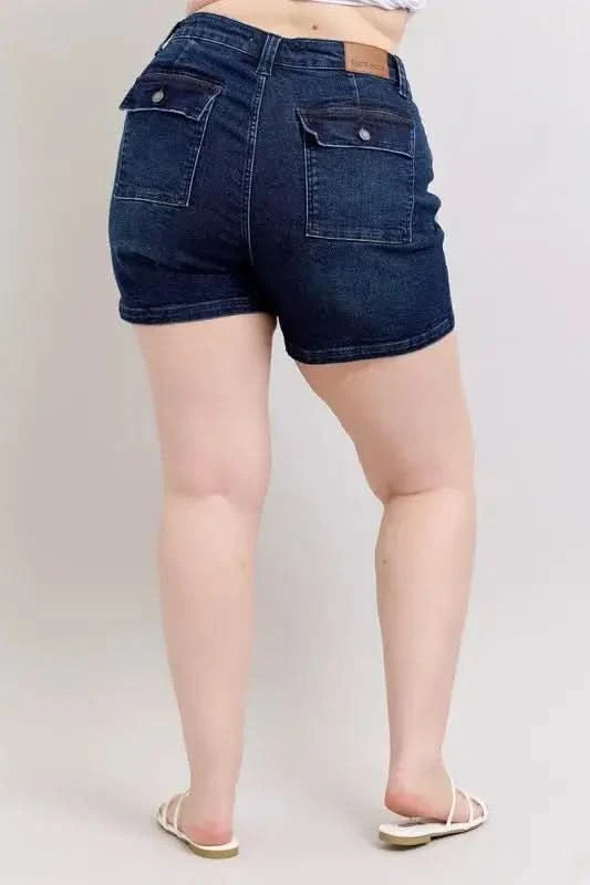 Judy Blue Plus Size High Waist Back Flap Pocket Denim Shorts - SwagglyLife Home & Fashion