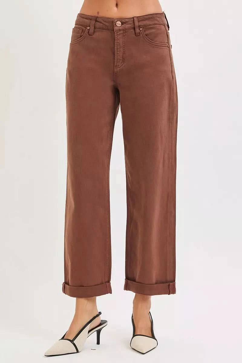 RISEN Full Size Tummy Control Mid Rise Ankle Barrel Baggy Plus Size in - photo