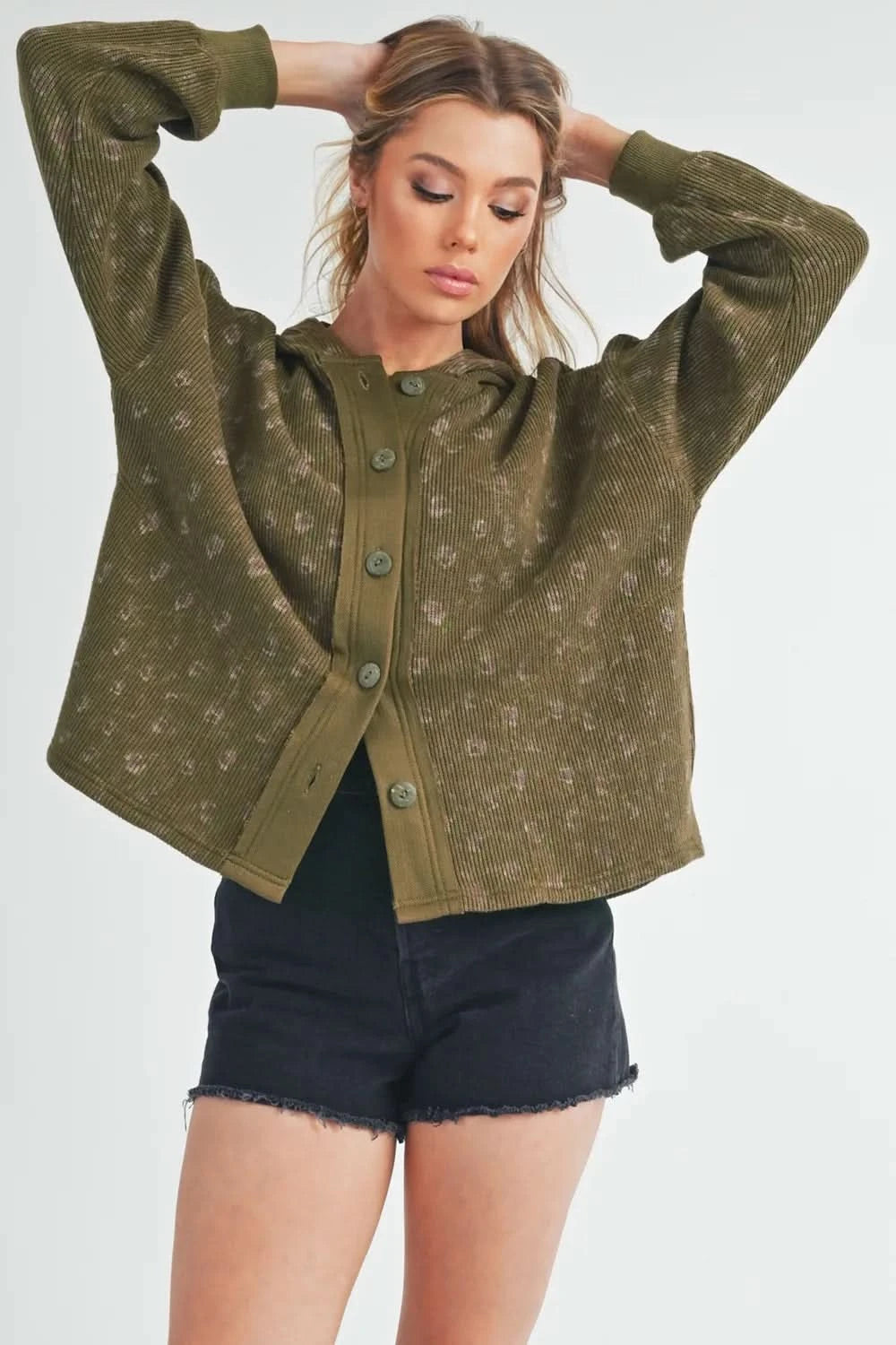 Aemi + Co Floral Button Up Hooded Jacket in - photo