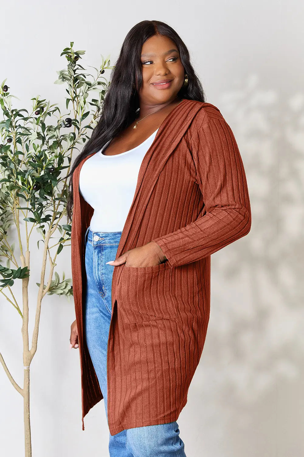 Basic Bae Full Size Hooded Sweater Cardigan in - photo