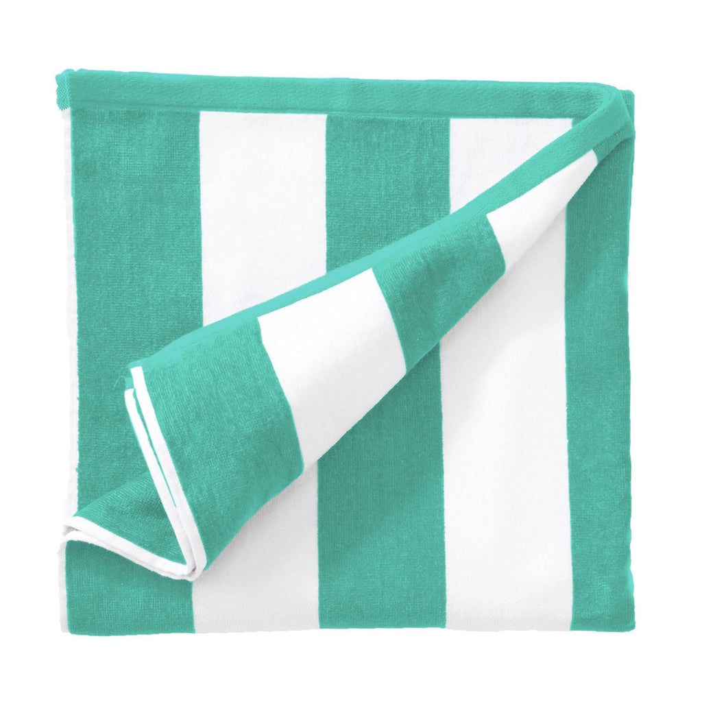 Cotton Velour Cabana Stripe Beach Towel - Novia Collection in Single Oversized- 35" x 70" Teal - photo