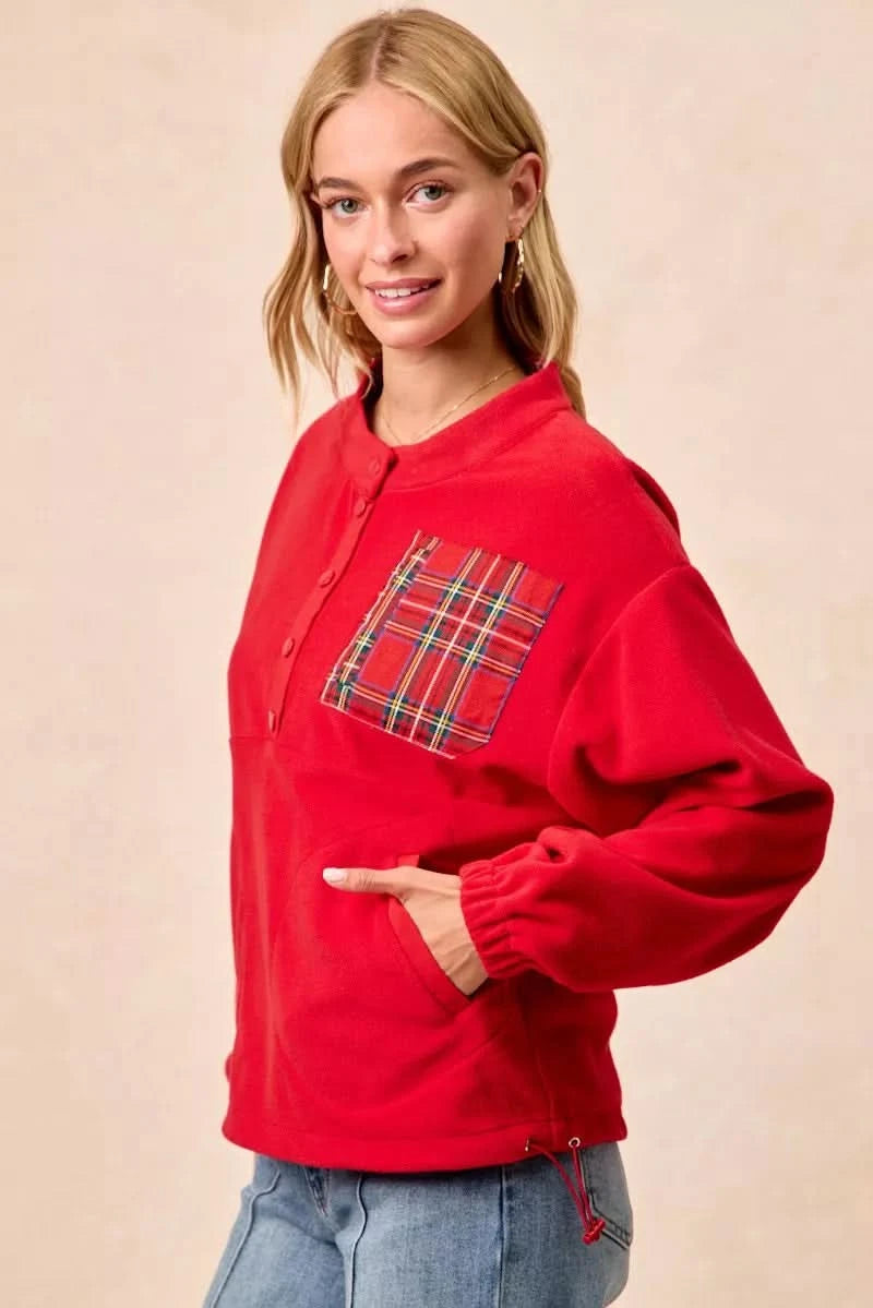 BiBi Christmas Theme Fleece Buttoned Top with Pockets in - photo