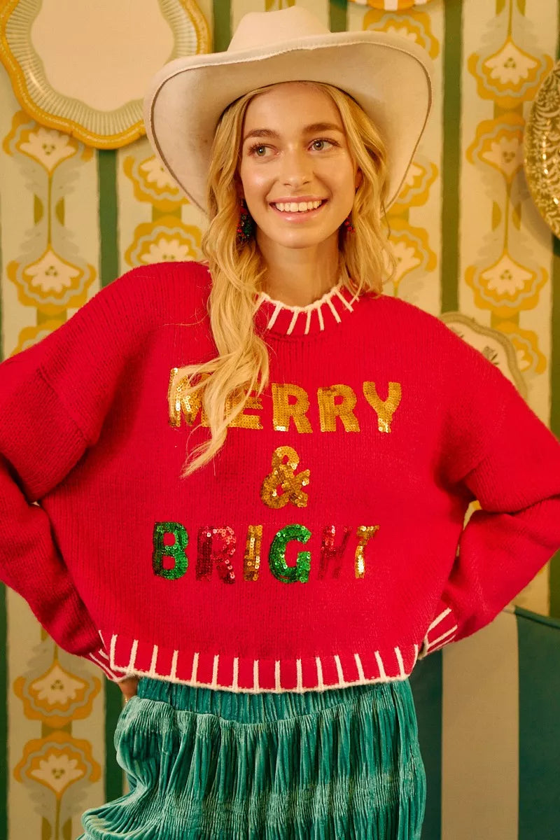 BiBi Christmas Theme Sequin Lattering Sweater in - photo