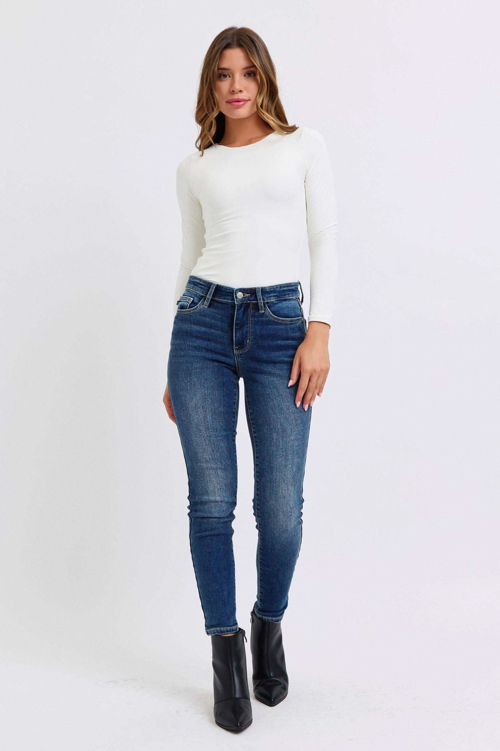 Judy Blue Full Size Run Mid-Rise Waist Skinny Jeans with Thermal Lining in - Jeans photo