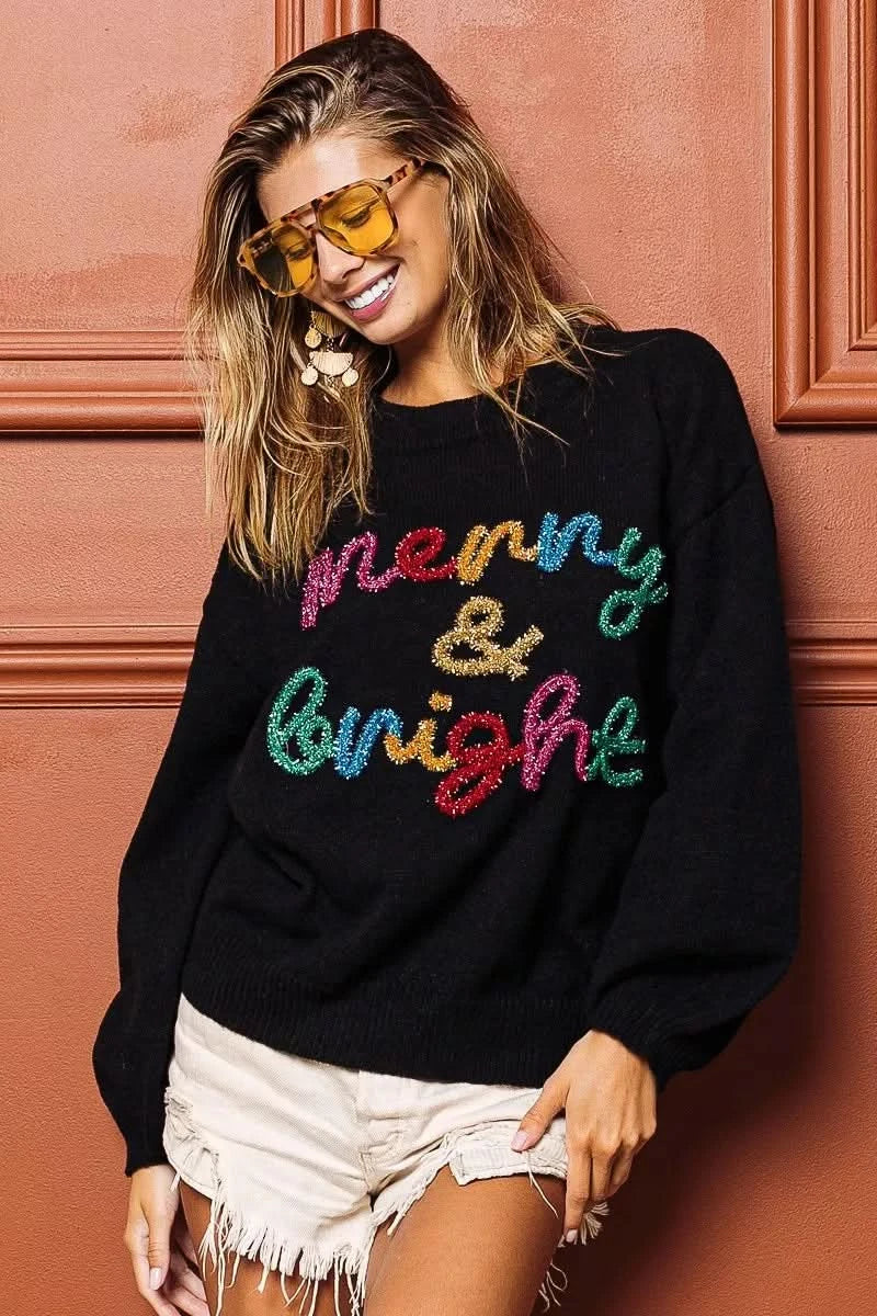 BiBi Tinsel Lettering Christmas Sweater in - photo