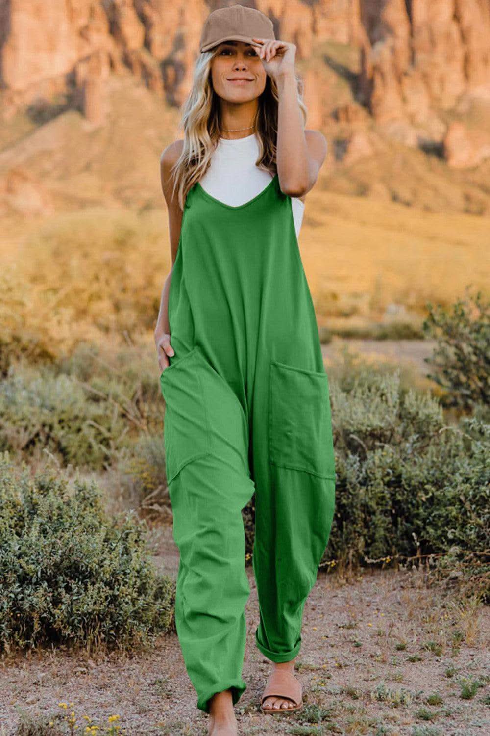 Double Take V-Neck Sleeveless Jumpsuit with Pocket - SwagglyLife Home & Fashion