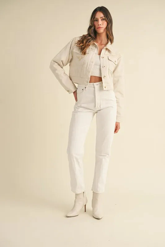 MABLE Embroidered Quilted Cropped Jacket in - photo