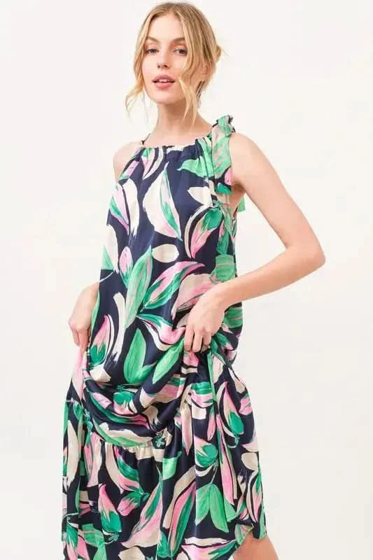 And The Why Botanical Printed Halterneck Tiered Maxi Dress in - photo