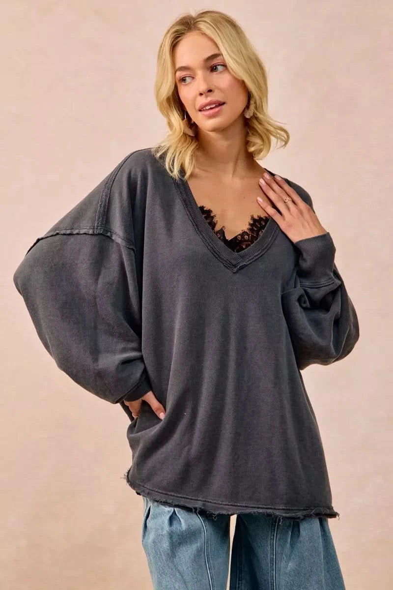 BiBi Mineral Washed French Terry Oversized Sweatshirt in - photo