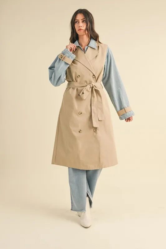 MABLE Layered Look Trench Coat With Denim Jacket in - photo