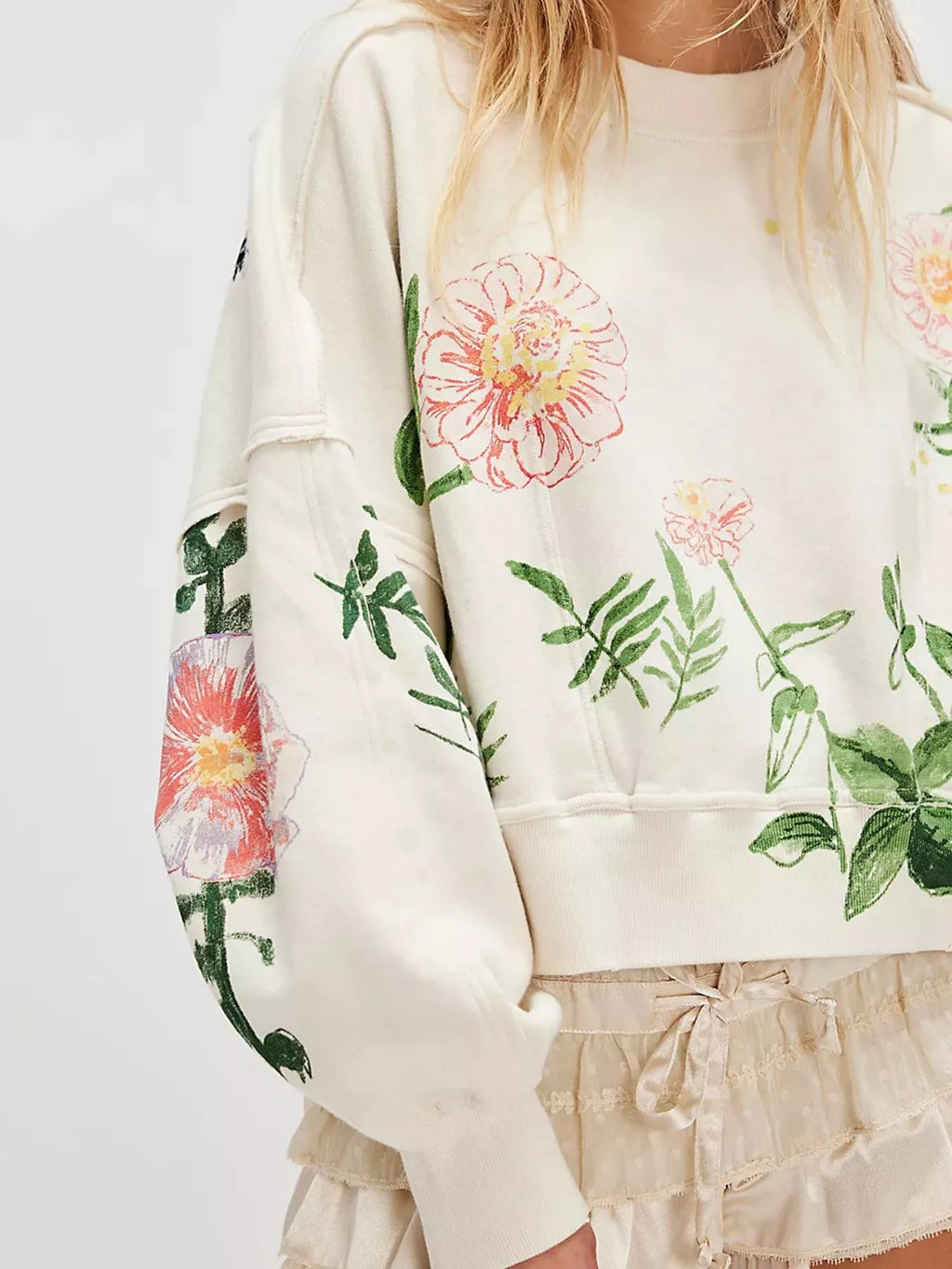 Printed Round Neck Dropped Shoulder Sweatshirt in - photo