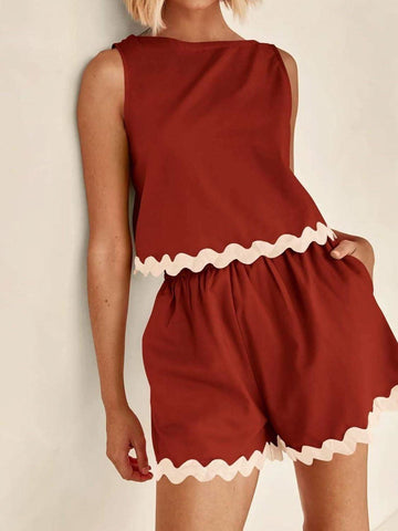 Contrast Trim Sleeveless Top and Shorts Set - SwagglyLife Home & Fashion Contrast Trim Sleeveless Top and Shorts Set - SwagglyLife Home & Fashion