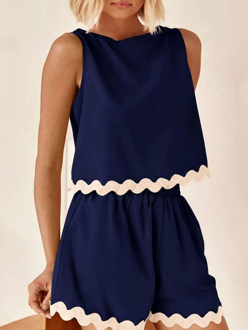 Contrast Trim Sleeveless Top and Shorts Set - SwagglyLife Home & Fashion