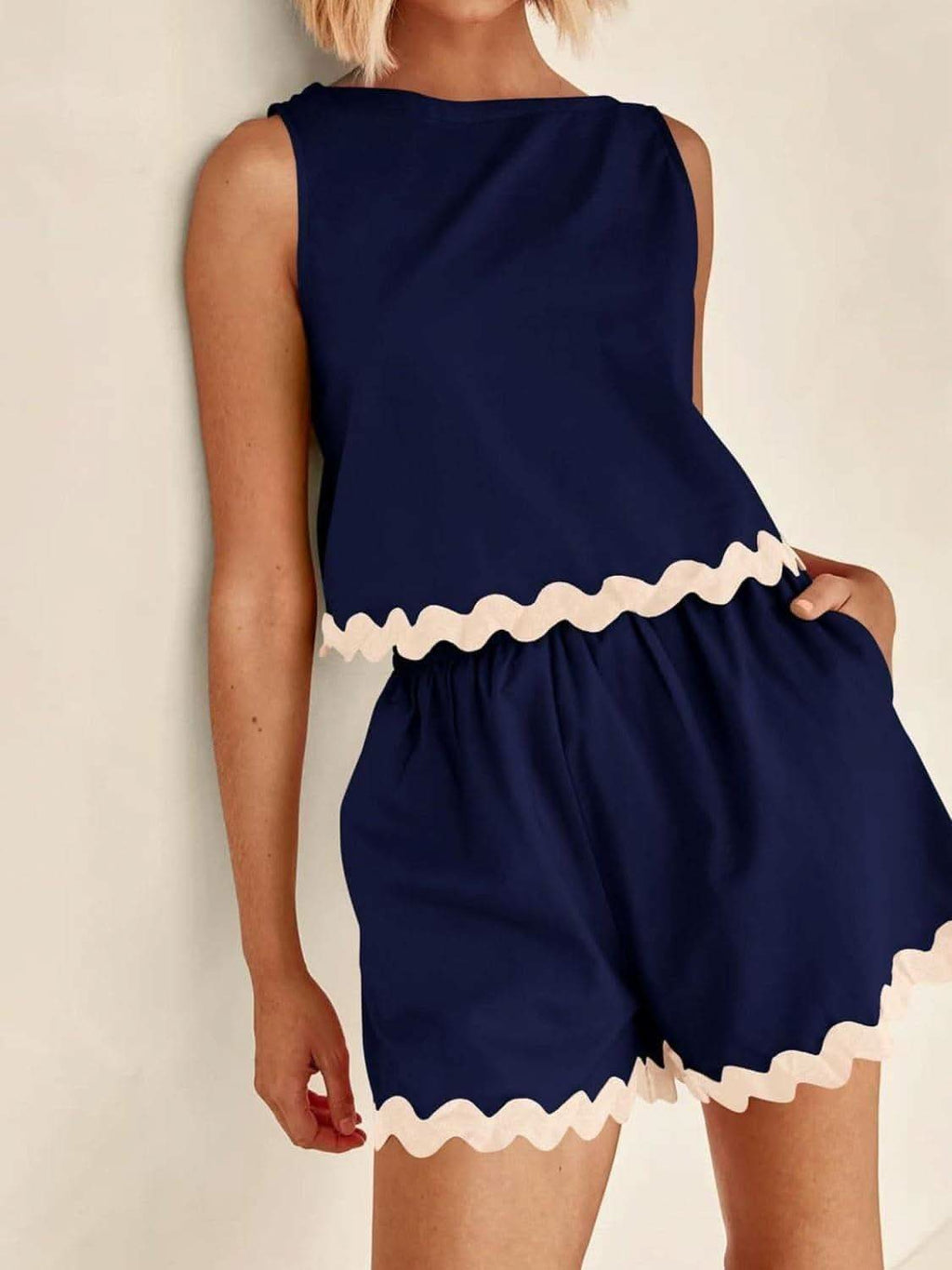 Contrast Trim Sleeveless Top and Shorts Set - SwagglyLife Home & Fashion