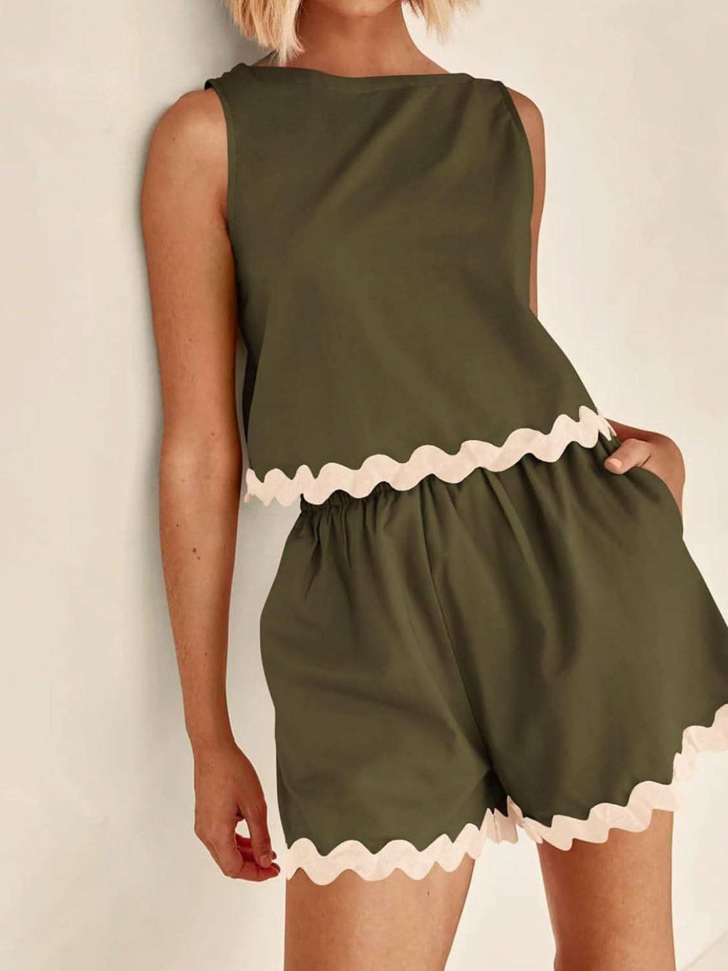 Contrast Trim Sleeveless Top and Shorts Set - SwagglyLife Home & Fashion