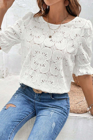Christie Round Neck Flounce Sleeve Blouse - SwagglyLife Home & Fashion Christie Round Neck Flounce Sleeve Blouse - SwagglyLife Home & Fashion