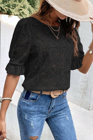 Christie Round Neck Flounce Sleeve Blouse - SwagglyLife Home & Fashion Christie Round Neck Flounce Sleeve Blouse - SwagglyLife Home & Fashion
