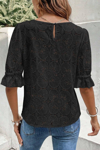 Christie Round Neck Flounce Sleeve Blouse - SwagglyLife Home & Fashion Christie Round Neck Flounce Sleeve Blouse - SwagglyLife Home & Fashion