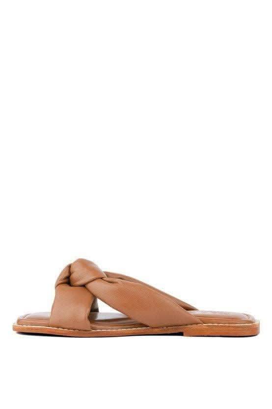 CHUBS Tan Puffy Strap Sliders Flat - SwagglyLife Home & Fashion