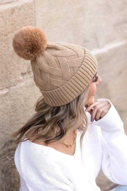 Chunky Knit Fur Pom Beanie in - Hats photo