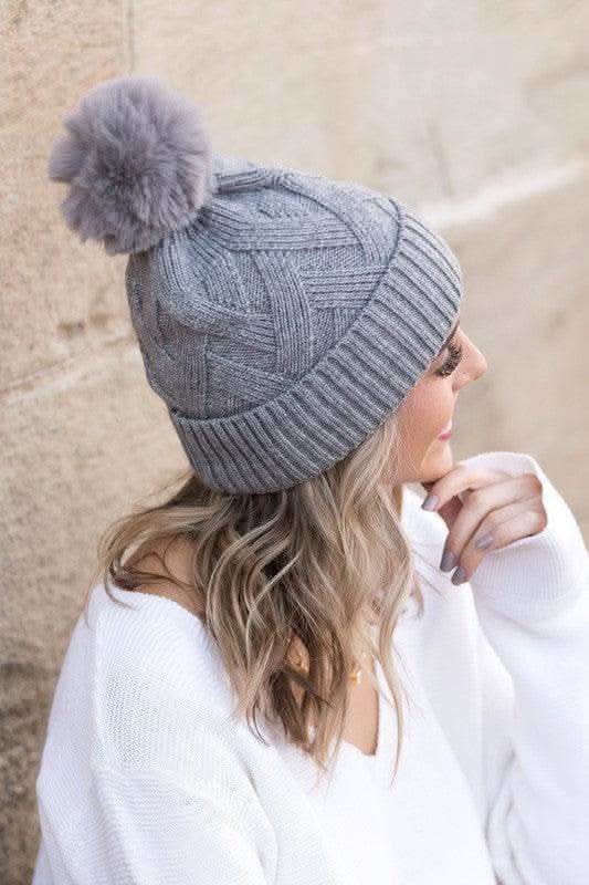 Chunky Knit Fur Pom Beanie in - Hats photo