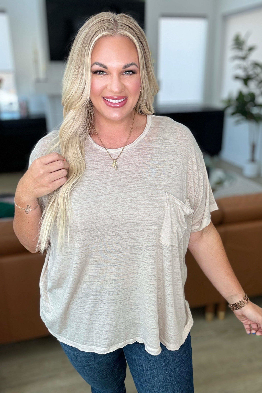 Close to Myself Patch Pocket Tee in Light Mocha in L XL - Tops photo