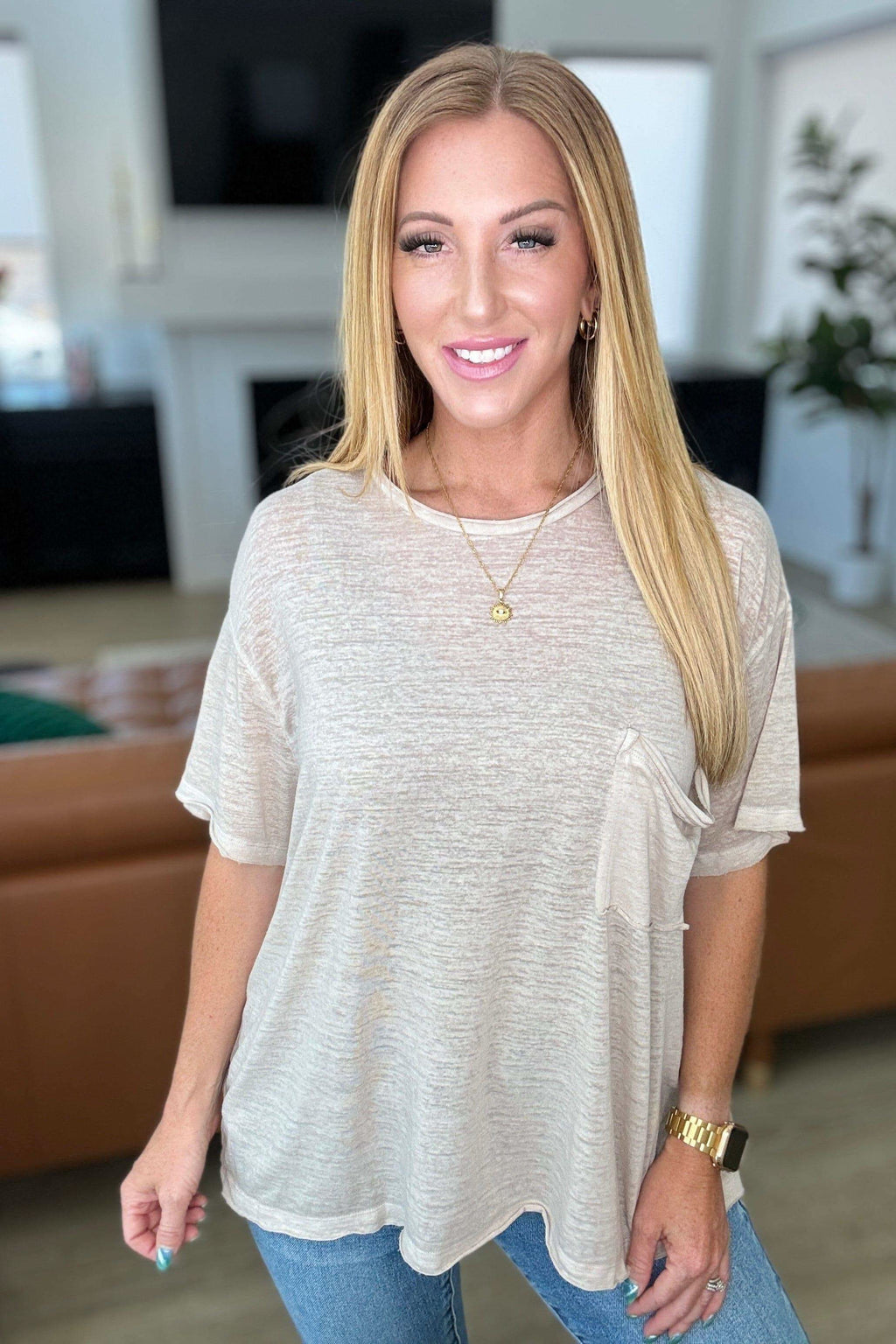 Close to Myself Patch Pocket Tee in Light Mocha in S M - Tops photo