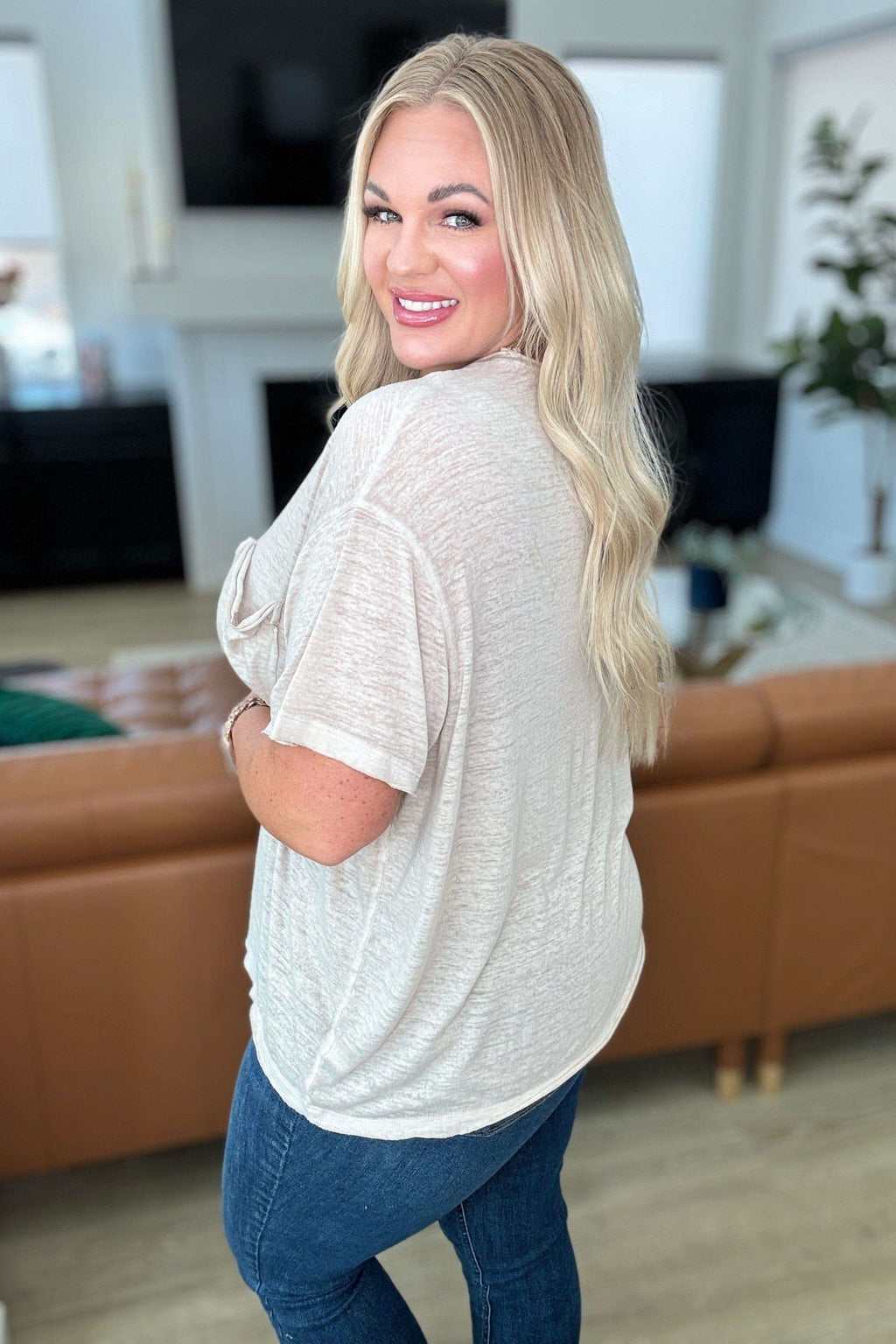 Close to Myself Patch Pocket Tee in Light Mocha in - Tops photo