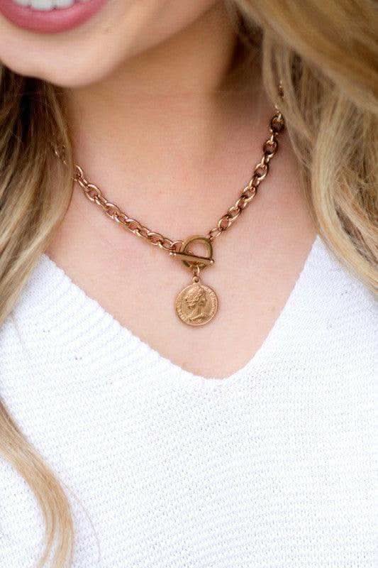 Coin Accent Chain Necklace in Rose Gold OneSize - Necklaces photo