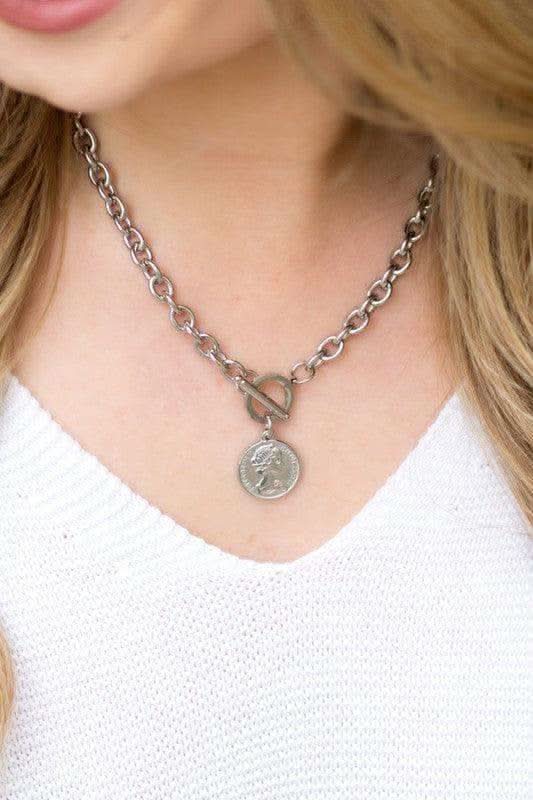 Coin Accent Chain Necklace in Silver OneSize - Necklaces photo