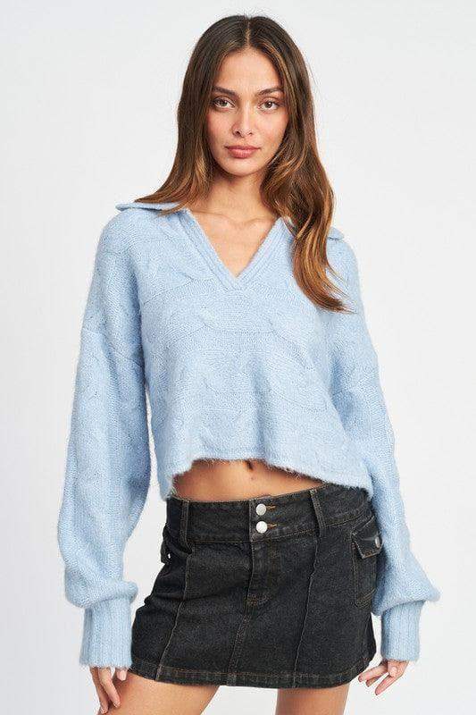 Collared Cable Knit Boxy Sweater - SwagglyLife Home & Fashion Collared Cable Knit Boxy Sweater - SwagglyLife Home & Fashion