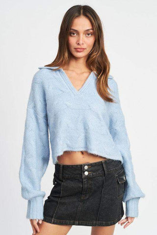 Collared Cable Knit Boxy Sweater - SwagglyLife Home & Fashion Collared Cable Knit Boxy Sweater - SwagglyLife Home & Fashion