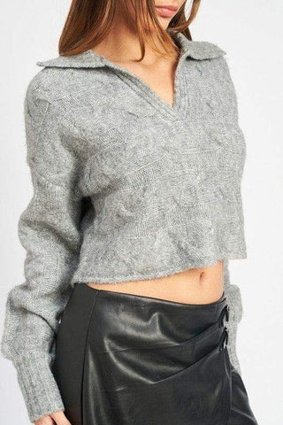 Collared Cable Knit Boxy Sweater - SwagglyLife Home & Fashion Collared Cable Knit Boxy Sweater - SwagglyLife Home & Fashion