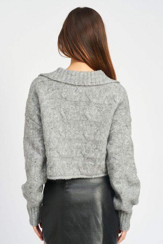 Collared Cable Knit Boxy Sweater - SwagglyLife Home & Fashion