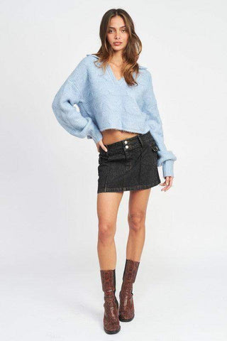 Collared Cable Knit Boxy Sweater - SwagglyLife Home & Fashion Collared Cable Knit Boxy Sweater - SwagglyLife Home & Fashion