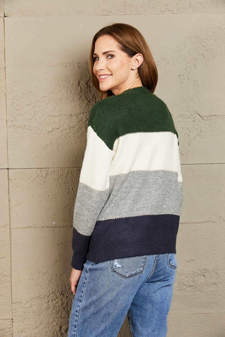 Color Block V-Neck Button Down Cardigan, Multiple Colors - SwagglyLife Home & Fashion Color Block V-Neck Button Down Cardigan, Multiple Colors - SwagglyLife Home & Fashion