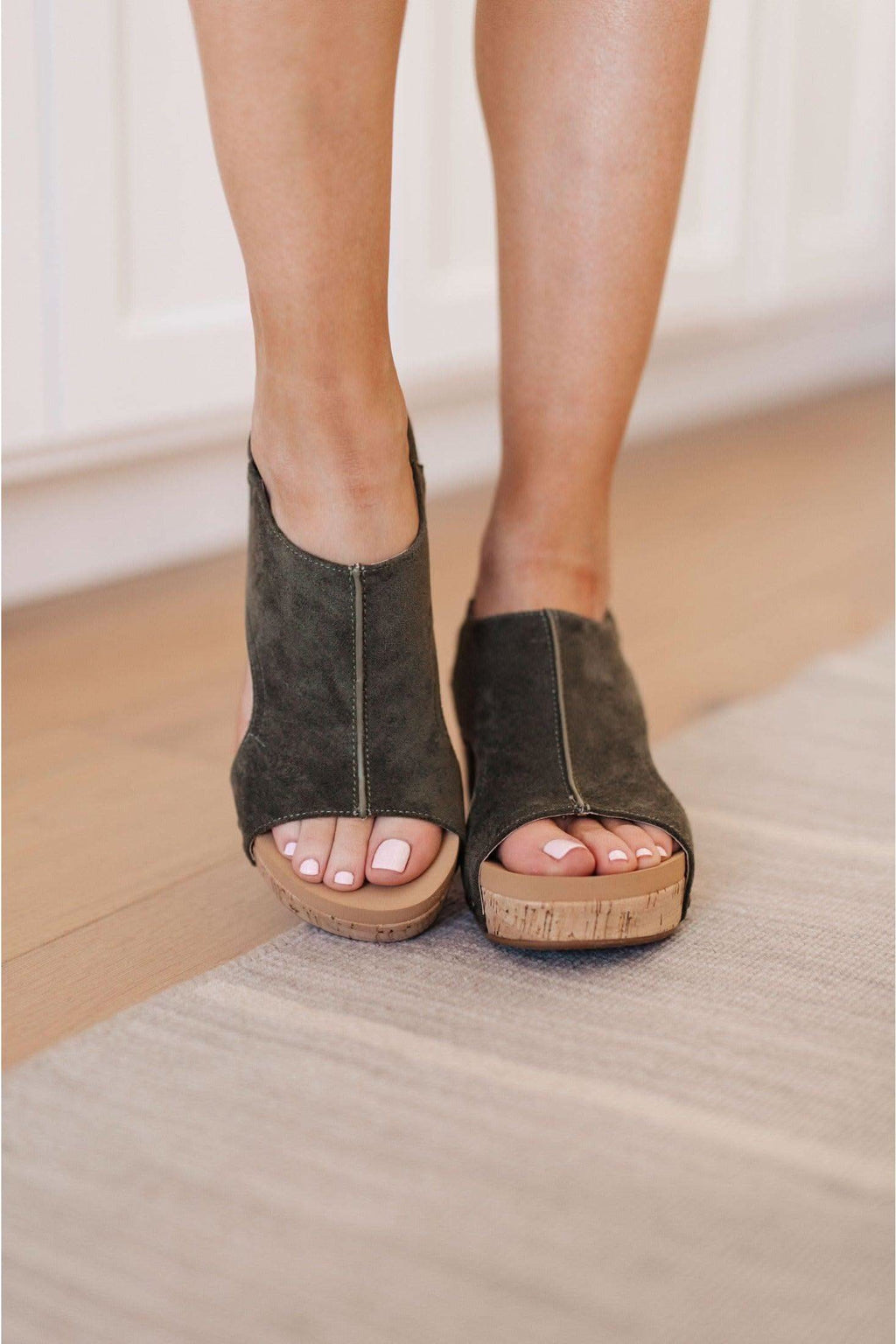 CORKY'S Walk This Way Wedge Sandals in Olive Suede in - Shoes photo