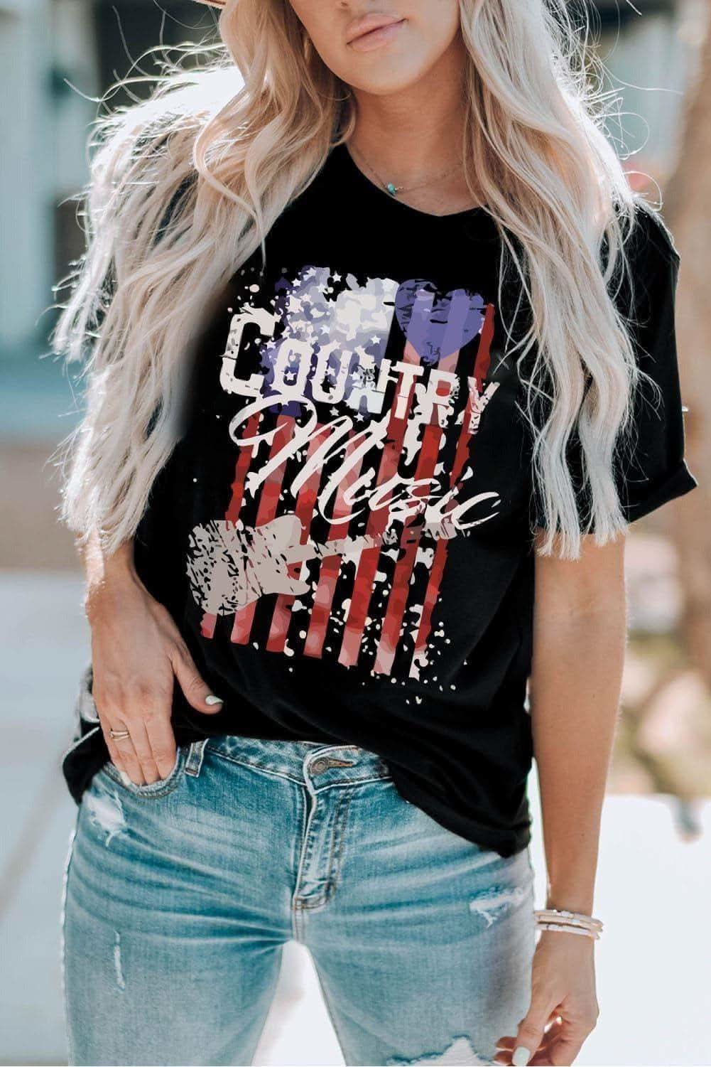 COUNTRY MUSIC Graphic Tee Shirt in Black - Shirts & Tops photo