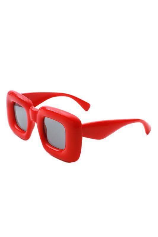 Cramilo Eyewear RAYNE - Y2K Square Inflated Chunky Retro Funny Sunglasses in Red OneSize - Sunglasses photo