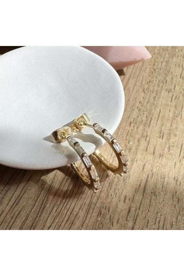 Crystal Baguette Hoops in Gold One Size - Earrings photo