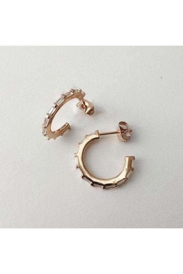 Crystal Baguette Hoops in Rose Gold One Size - Earrings photo