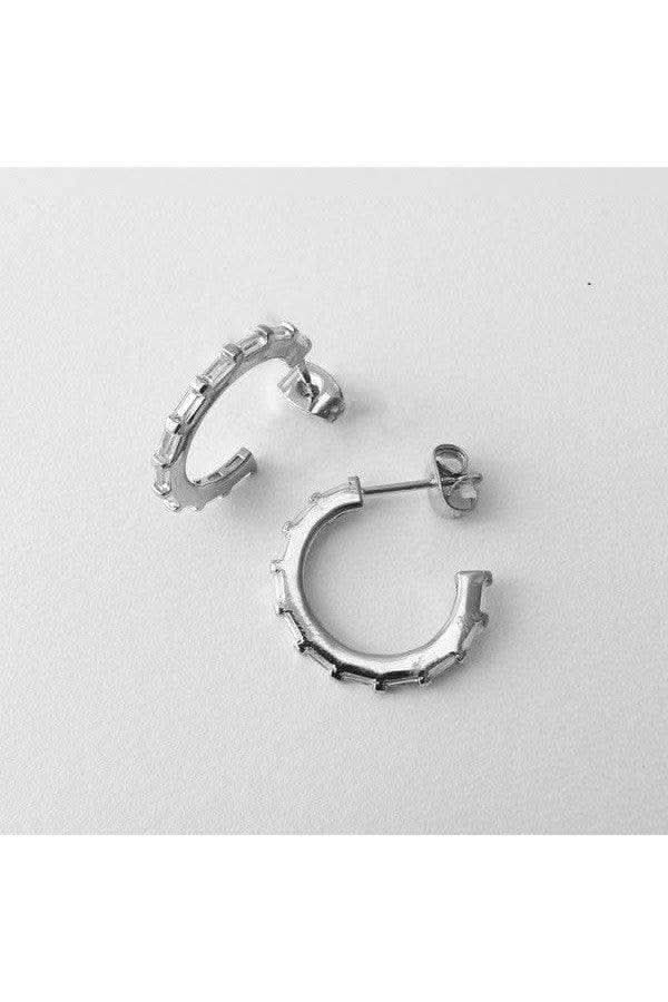 Crystal Baguette Hoops in Silver One Size - Earrings photo
